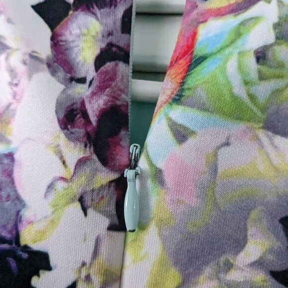 TAHARI ASL Women's sz 8P Sleeveless Pink Black Purple Floral Sheath Career Dress - Picture 12 of 13